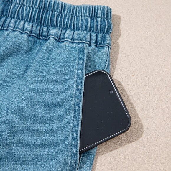 Drawstring Elastic Waist Jean Shorts - Picture 5 of 10